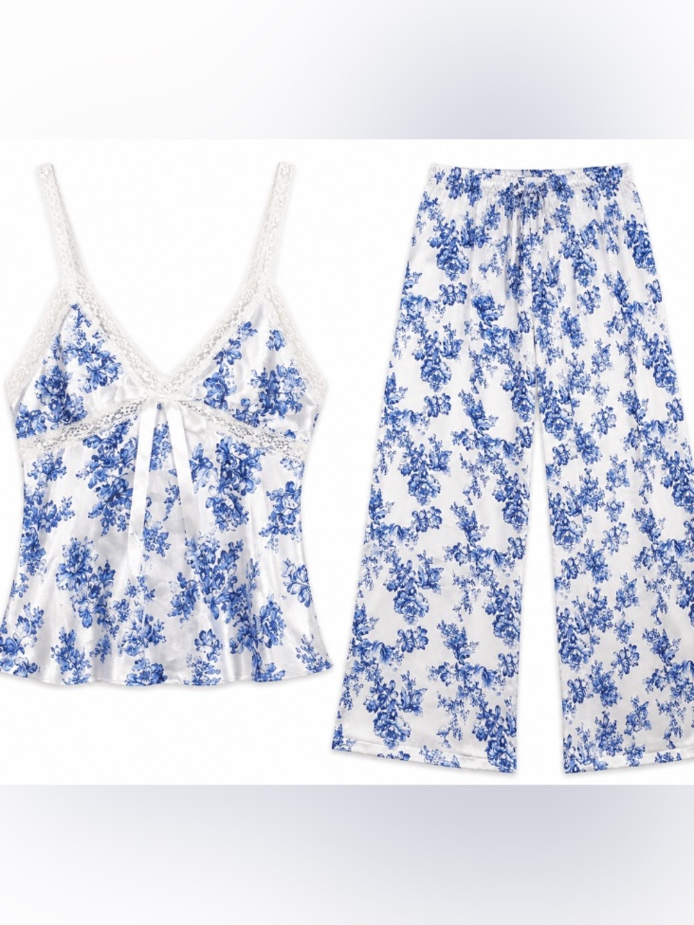 Cato • Blue & White • Floral • Lace-Trim • Pajama Set • Size 18/20W